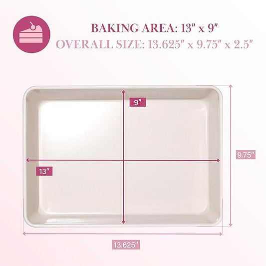 Paris Hilton Nonstick Carbon Steel Bakeware Collection, 13-Inch x 9-Inch Multipurpose Pan, Dishwasher Safe, Made without PFOA and PFAS, Pink Cream Two-Tone