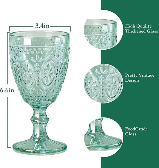 Green Wine Glasses set of 4, Green Goblets, Vintage Drinking Glassware, Colored Glassware Set for Party Home Wedding Baby Shower