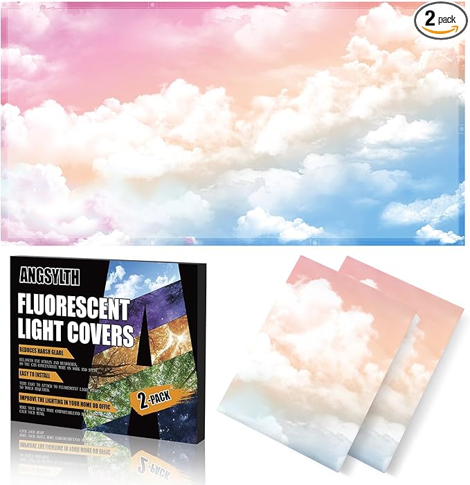 2 Pcs Fluorescent Light Covers - 4 x 2 Feet Covers for Ceiling Lights, Magnetic Light Filters for Classroom, Office, Hospitals, Home