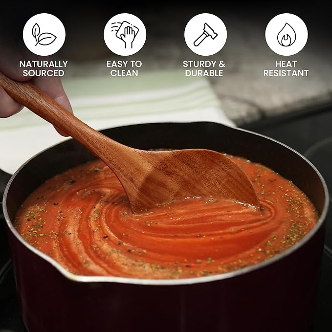 Zulay Kitchen 9.4" Teak Wooden Cooking Spoon – Durable, Non-Stick Wooden Utensil for Cooking, Stirring, Mixing & Serving – Heat-Resistant, Smooth Finish Kitchen Spoon for Nonstick Cookware