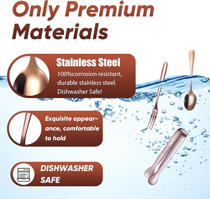 Cunhill 24 Pcs Charcuterie Accessories Mini Cocktail Tongs Small Serving Spoons and Appetizer Forks Stainless Steel Tongs Charcuterie Utensils for Valentine Party Supplies(Vivid Sharp Spoon,Rose Gold)