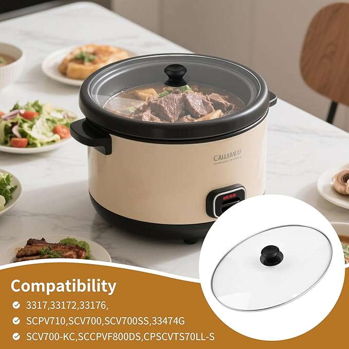 Oval Glass Lid 7 Quart Replacement, Fits For Crock Pot 7qt Slow Cooker SCV700SS and for Hamilton Beach Slow Cooker SCV700, 33474G, SCV700-KC, SCV700SS, Replacement Oval 7 Quart Lids