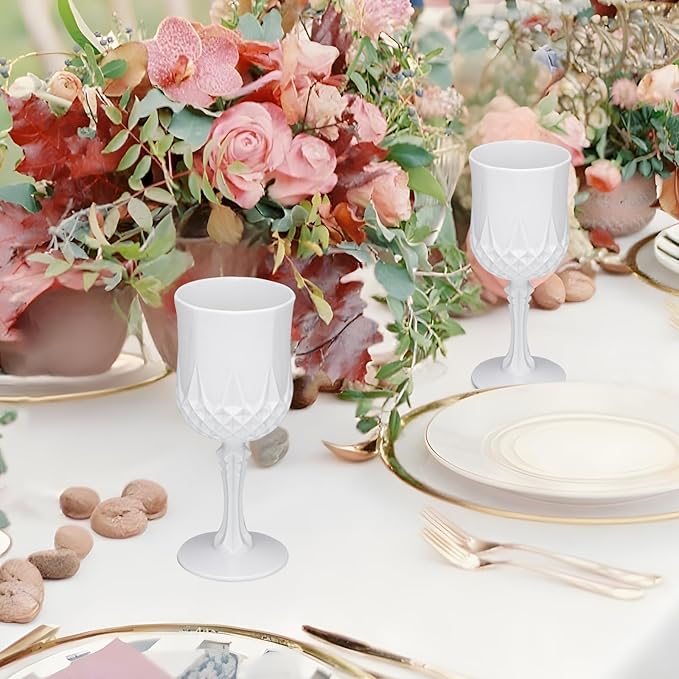 JLYLOL Plastic Vintage Wine Glasses 7OZ Plastic Goblets Vintage Drinking Glasses 12PCS Retro Wedding Glassware Water Goblets Reusable Drinking Cups for Party,Reception,Celebration,Bar,Whiskey(White)