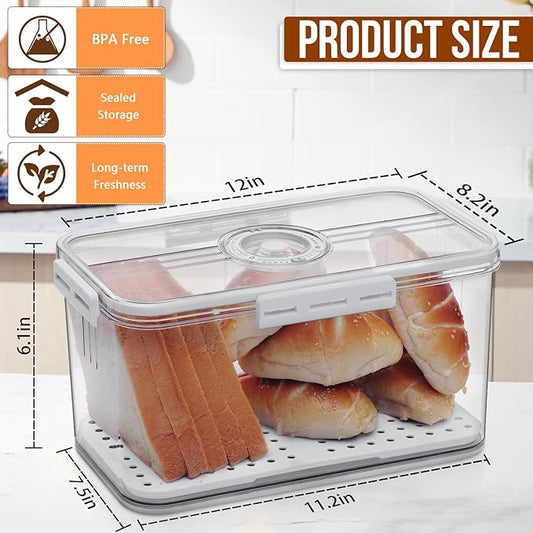 Bread Box Bread Boxes for Kitchen Counter Airtight, Time Recording Bread Storage Container with Lid, Bread Keeper for Homemade Bread, Toast, Bagel, Donut and Cookies, LARGE White