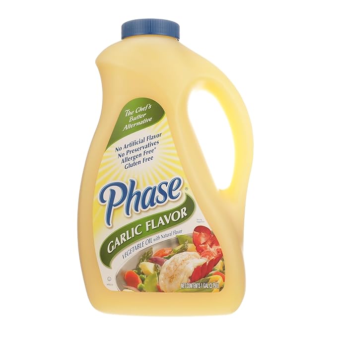 Ventura Foods LLC Phase with Garlic Liquid Butter Alternative, Versatile Dairy-Free and Vegan Butter Substitute for Food Service, Movie Theaters, and More, 1 Gallon
