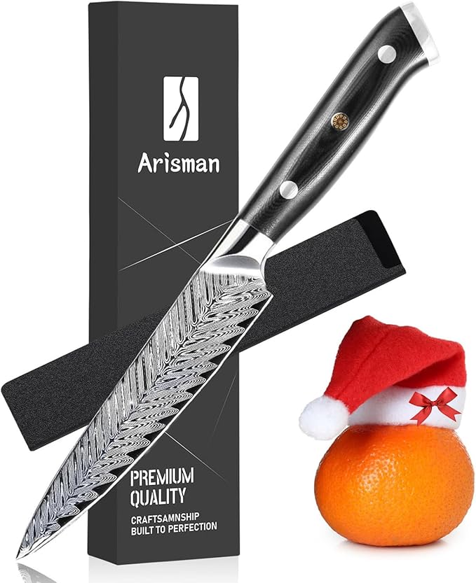 Arisman 5 Inch Utility Knife, Japanese Damascus Steel Paring Knife, Sharp VG10 Fruit Slicing Knife, Small Kitchen Knife with Full Tang Ergonomic G10 Handle
