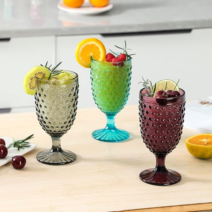 Hobnail Beverage Glass Goblet set of 6, 13 oz Hobnail Drinking Glasses Perfect for Dinner Table Parties Bars and Weddings