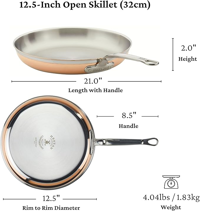 Hestan - CopperBond Collection - 100% Pure Copper Frying Pan, Induction Cooktop Compatible, 12.5-Inch