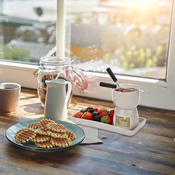 150ML Ceramic Butter Warmer Set with Ceramic Rectangle Dish, Mini Fondue Pot Melting Pot Set, Melt Hot Pot Bowl Set For Cheese Chocolate Butter Caramel, with 2 Forks