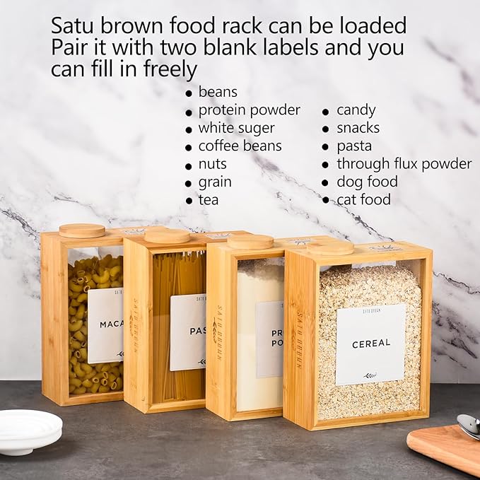 Bamboo Kitchen Cereal Containers Storage Dispenser, 3 Liter Airtight Pantry Organizers with Lid, Home Organization for Cereal, Rice, Flour, Snack, Candy Storage-1 sponge cleaning brush