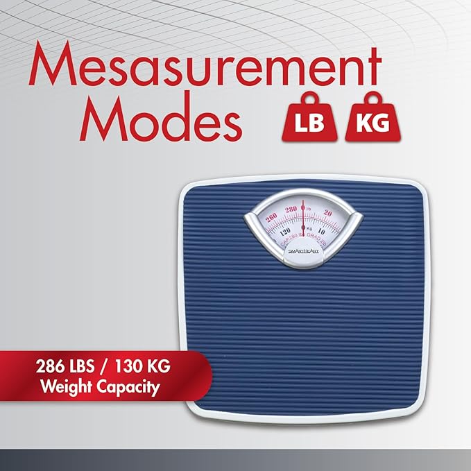 SmartHeart Analog Body Weight Scale | Mechanical Scale | 286 lbs / 130 kg Capacity | Non-Skid Platform | Easy Dial Calibration | No Batteries Needed
