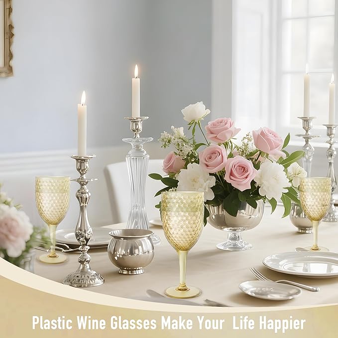 12PCS Gold Plastic Wine Glasses 13oz,Acrylic Goblets Toasting Glassware,Unbreakable Cups Drinking Glasses for Bar Party,Wedding