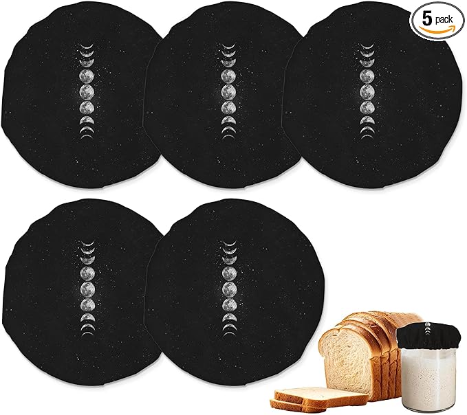 Moon Phases Cloth Covers for Sourdough Starter Jar,Reusable Lid Top Cover Bread Fermentation Baking Supplies for 3-4 Inch Jar Mouth