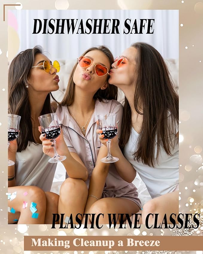 Ciaell 24PCS Plastic Wine Glasses - 7 Oz Plastic Goblets for Party - Clear Vintage Drinking Glasses - Disposable Water Goblets Set for Wedding, Bar, Wine, Beer, Juice, Cocktail, Whiskey