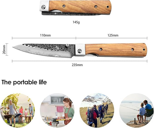 SENBON Forged 440A Stainless Steel sharp pocket folding peeling utility knife Natural Olive Handle Camping trip Outdoor Portable fruit knife
