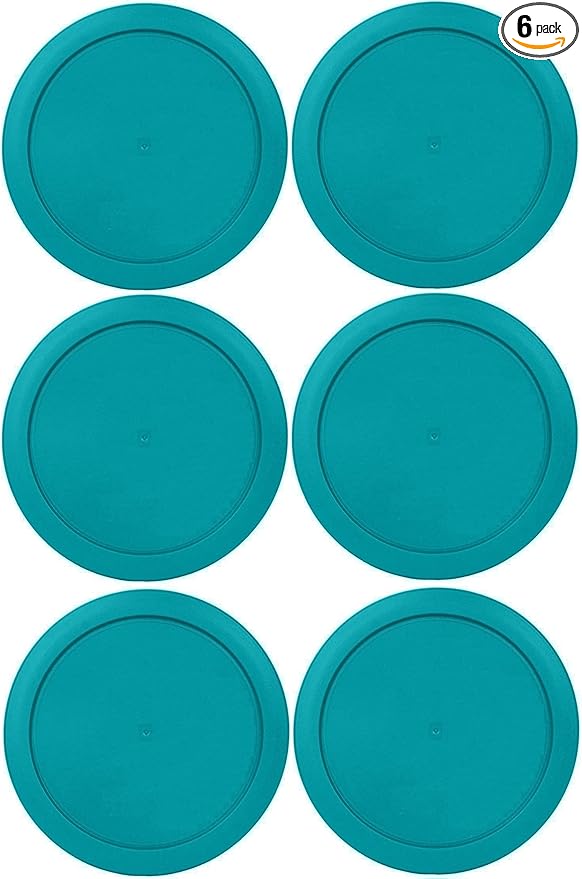 2 Cup/470 mL Turquoise Replacement Lids/Covers for Pyrex 7200-PC, 2 Cup/16oz Anchor Hocking & Klare Ware Storage Bowls *Lids Only* - *Glass Container Not Included* (6 Pack, Turquoise)