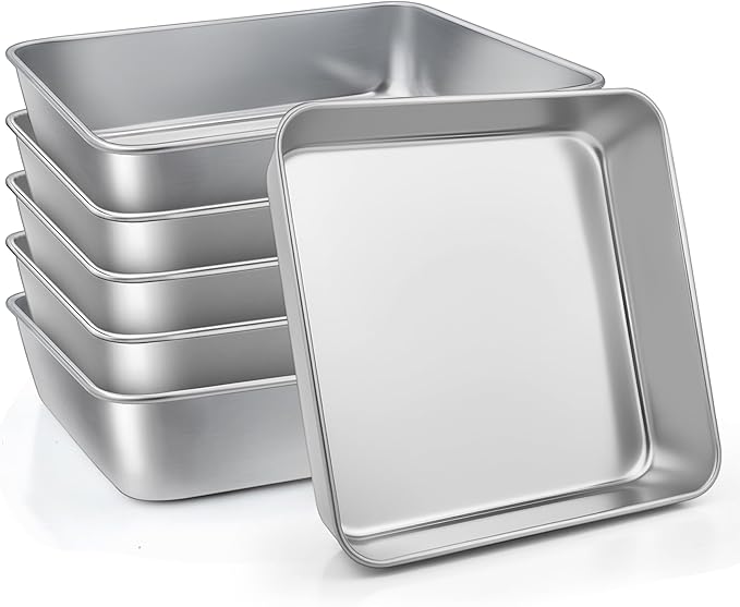 LIANYU 6 Pack 8 x 8 Inch Square Baking Cake Pan, Stainless Steel Brownie Bread Cake Molds, Square Bakeware for Lasagna Pie, Oven & Dishwasher Safe