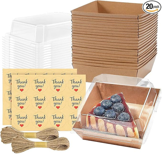 20 Pack Charcuterie Boxes with Clear Lids, 7 Inches Brown Large Square To Go Paper Bakery Dessert Treat Boxes, Disposable Food Containers for Sandwich Cookie Brownie Slice Cake Strawberry Snack
