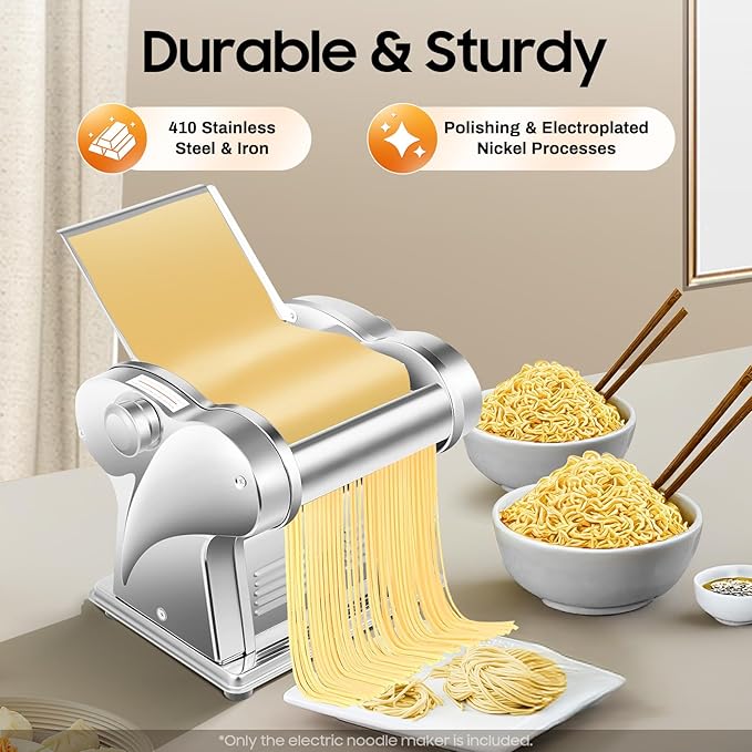 Electric Pasta Maker Machine, Automatic Dough Sheeter Dough Roller, Noodles Dumpling Skin Maker, Thickness Adjustable Stainless Steel, for Home Family Use（110V）