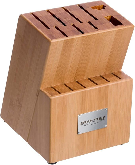 Ergo Chef Crimson Series Bamboo Knife Storage Block 15-Slot Universal Holder for Easy Kitchen Organization, Knives Not Included