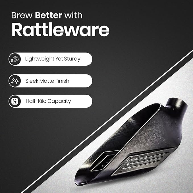 Rattleware Half Kilo Food Measuring Bean Scale Scoop - Durable and Commercial Coffee Beans Weighing Container Spoon, Plastic Coffee Bean Scale Measuring Tool for Baristas - Black