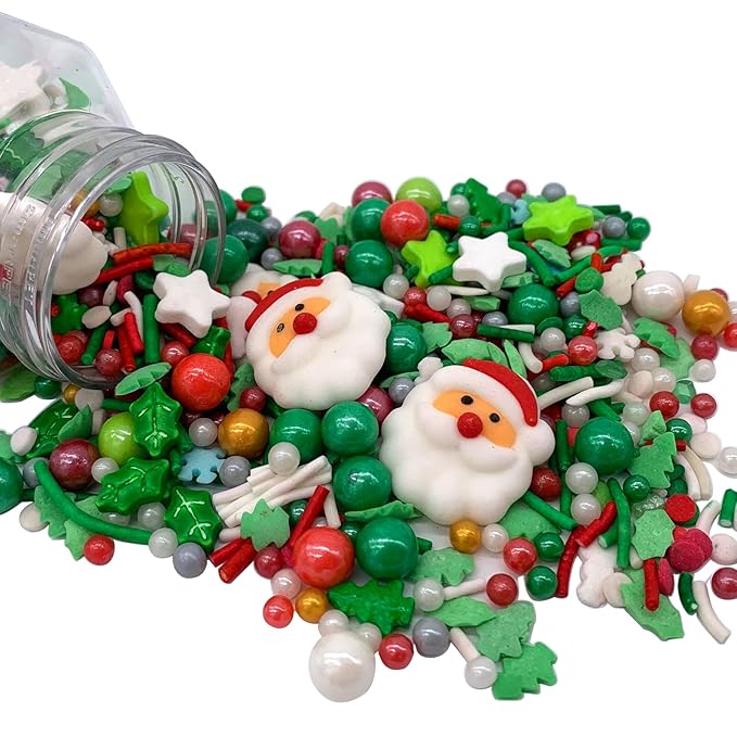 Christmas Sprinkles Edible Santa Claus Red and Green Pearl Sprinkles Mix Holiday Christmas Themed Cake Cupcakes Toppers Decoratings