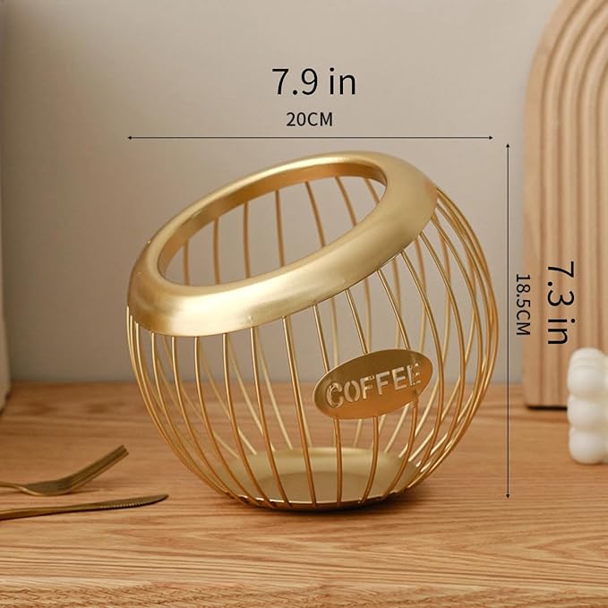 Metal Coffee Pod Holder Wire Coffee Pods Storage Basket Espresso Capsule Storage for Home Kitchen Cafe Hotel (Gold spherical)