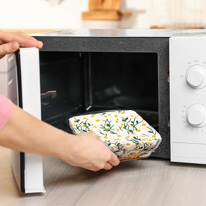 Patelai 10 Pcs Bowl Covers Reusable in 5 Size Stretch Cloth Fabric Elastic Food Storage Bowl Covers Bread Sourdough Lids for Proofing Food Fruits Leftover(Chrysanthemum)