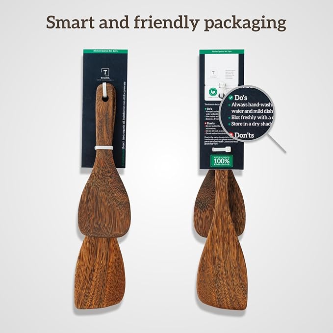 2PCs Wooden Spatula For Cooking, Natural Wenge Spatula For Non-stick Frying Pan, Wooden Spoons for Cooking Utensils Set, Wood Kitchen Utensils Set Spatulas for Kitchen Use Flipping&Turner Wok Spatulas