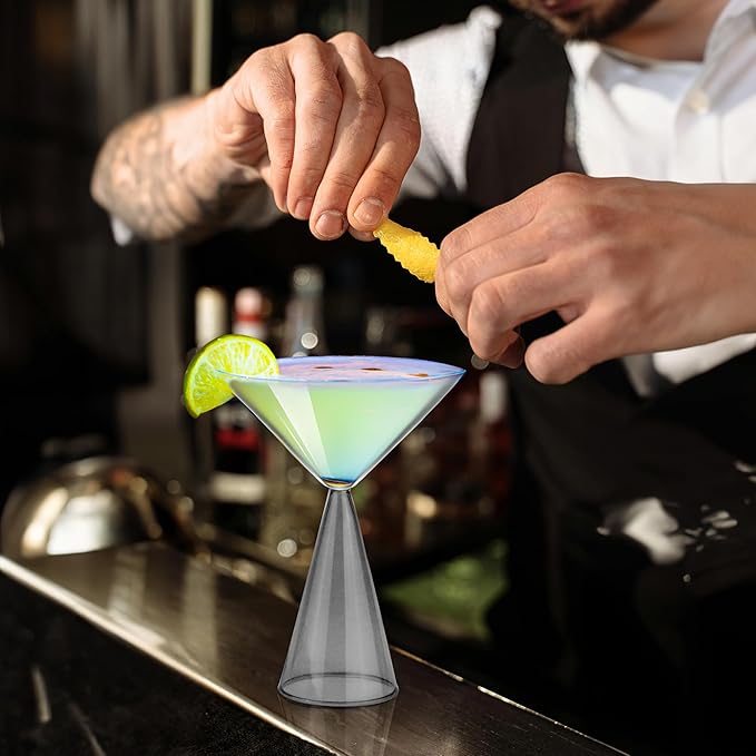 Gusto Buono 8.4oz Martini Glasses – Set of 4 Drinkware with Grey Stem Geometric Design | Heat-Resistant, Dishwasher & Microwave Safe | Perfect for Martinis, Cocktails, Home, Parties, & Gifts