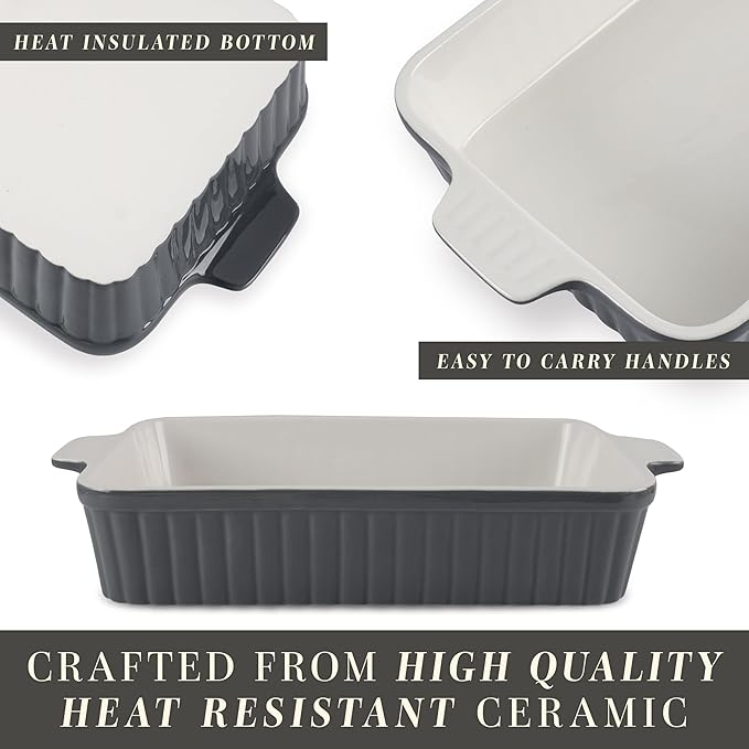 COOK WITH COLOR Casserole Dishes for Oven, Porcelain Baking Dishes, Ceramic Bakeware Sets of 4, Rectangular Pans Handles for Baking Cake Kitchen