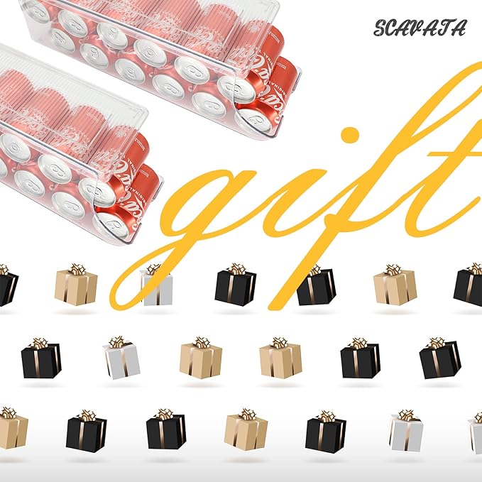 Soda Can Organizer for Refrigerator, Stackable Canned Food Pop Cans Container Can Holder Dispenser with Lid for Fridge Rack Freezer, Clear Storage Bins-Holds 12 Cans Each (One)