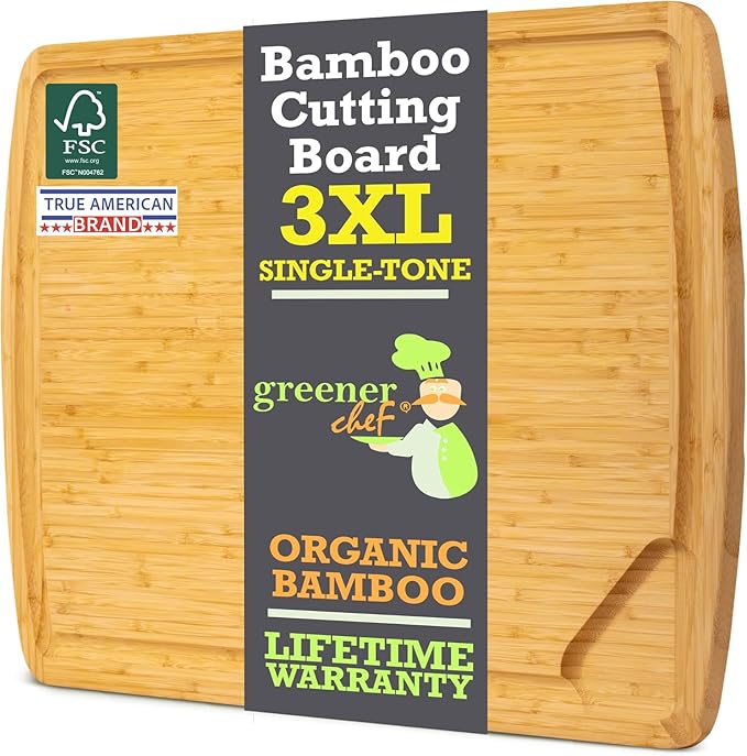 GREENER CHEF 30 Inch 3XL Extra Large Cutting Board with Lifetime Replacements - Oversized Bamboo Stove Top Cover Noodle Board - Wooden Meat Cutting Board - Turkey Carving Board - Charcuterie Board