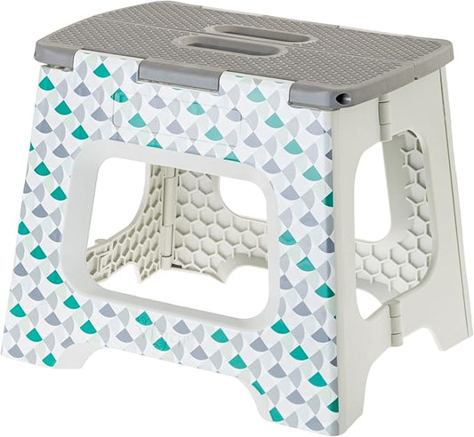 Vigar Compact Step Stool Foldable, 10-1/2-inch Step Stools for Adults up to 330 Pound, Lightweight Stool, Non-Slip Folding Step Stool, Geometric Body