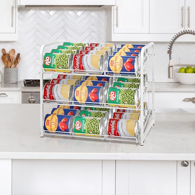 BTY Can Organizer for Pantry Stackable Can Rack Organizer 2 Pack Stacking Can Storage Dispensers 3 Tier Small Space Holds up to 36 Cans for Pantry, Kitchen, Cabinet White