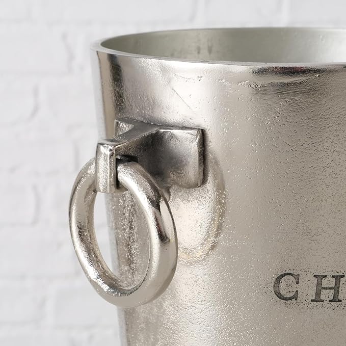 WHW Whole House Worlds Luxury Champagne Ice Bucket, Thick Gauge Walls, Handles, 7 Diameter, Handmade, Aluminum Nickel, Highly Polished, Silver Craft Finish
