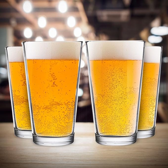 DU VINO Classic Nucleated Pint Glass Set for Better Head Retention, Aroma and Flavor- 16 oz Ultimate Pint Glass for Beer Drinking- Beer Glasses For Men- Cool Beer Glass USA Made- 4 Pack