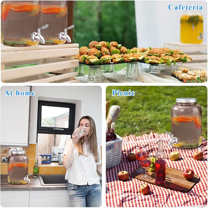 Berglander Glass Drink Dispenser for Fridge, 1 Gallon Beverage Dispenser with Leakproof Stainless Steel Spigot, Water, Laundry Detergent, Juice Dispenser for BBQ, Picnic, Parties and Events (Pink)