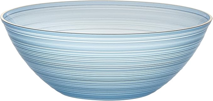 Restaurantware Plastic Bowls 20 Pcs 16 oz Gold Rimmed Disposable Soup Bowls Heavy-Duty Blue Translucent Rippled Dinnerware Containers for Party, Desserts, Salads, Snacks, and Catering