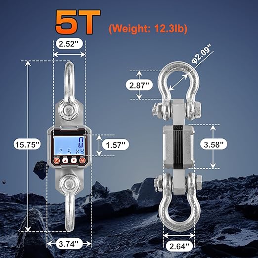 Bonvoisin Digital Crane Scale 11000lb Hanging Scale Heavy Duty Industrial Hanging Weight Scale with Peak Function (5000KG)