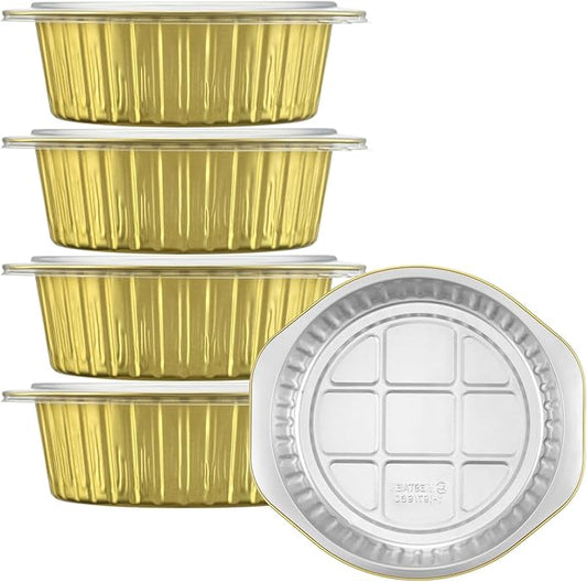 7.8" Aluminum Foil Pans with Integrated Handles and Snap-On Lids (5 pcs) | 2X Thickness Heavy-Duty Reusable Tin for Baking and Cooking