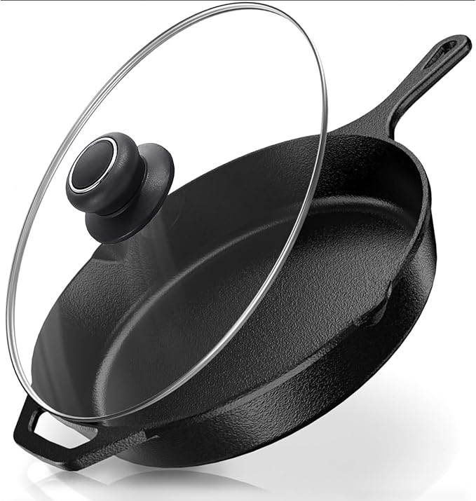 13 Inch Pan Lid Tempered Glass Pot Lid Replacement Pan Cover for 12.5"-13" Cast Iron Skillets, Frying Pans, Pots and Wok, Clear