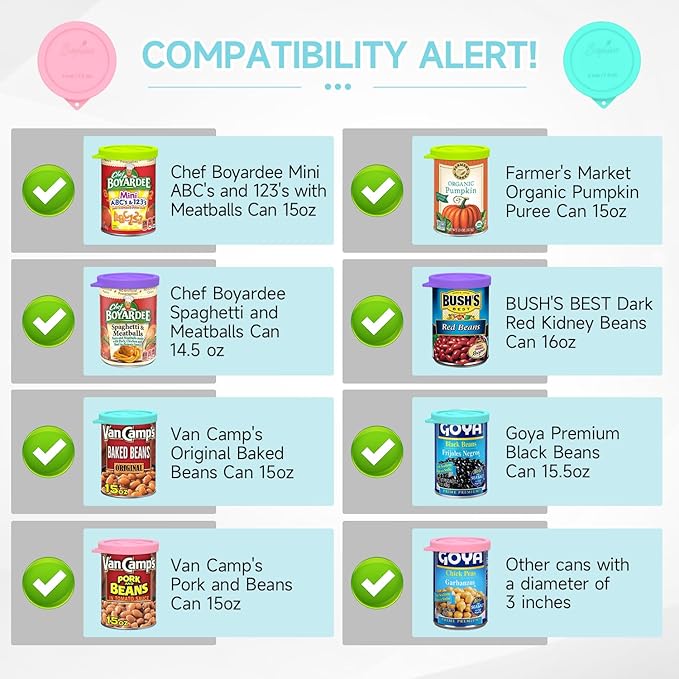 4PCS 3-inch Silicone Can Lids for Goya | Van Camp's | Chef Boyardee | Bush's Best | Farmer's Market Can, Tight Seal Cover for Canned Good, Can Toppers, Reusable Food Saver Lid (Can NOT Included)