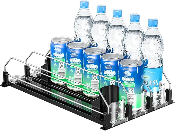 2024 Drink Organizer for Fridge, Upgrade Soda Can Dispenser for Refrigerator, Automatic Pusher Glide Fridge Can Organizer for Refrigerator, Fridge Soda Can Organizer (3 Rows Black)