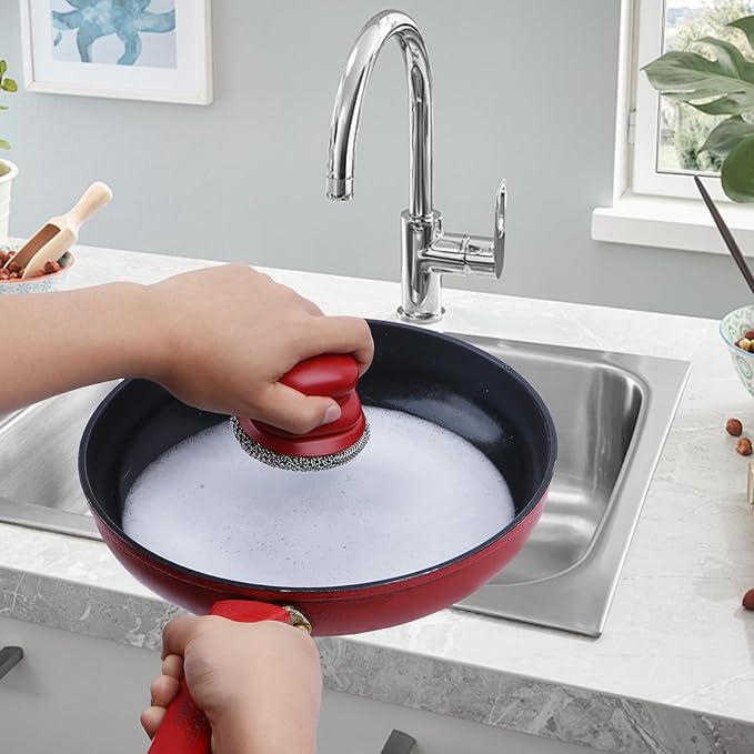 Onewly Cast Iron Scrubber and Scraper, Chain Mail Scrubber Cast Iron for Cleaning Dishes, Stock Pots, Pans, Griddles, Grills, Dish Scouring Pads