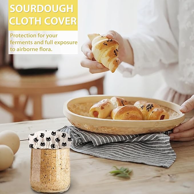 Black Cat Sourdough Starter Jar Covers Reusable,Breathable Fabric Lids for Mason Jars,Wide Mouth and Regular Mouth(5 Pack)