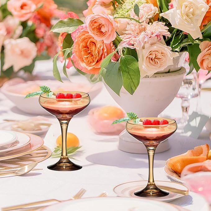 24 Pieces Crystal Martini Glasses Champagne Flute,Coupe Bowl Stemmed Cocktail Glasses,Set Of 24 Elegant Amber Goblets Colored Drinking Cups Champagne Wine Glasses for Parties Cocktail Margarita,Juice