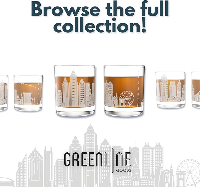 Greenline Goods – Pittsburgh, PA Skyline Whiskey Glasses (Set of 2), 10 oz – Rocks/Old Fashioned Tumblers