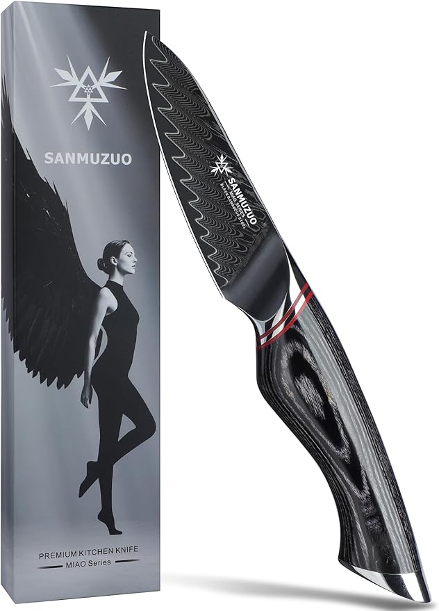 3.5 Inch Paring Knife - Fruit and Vegetable Peeling Knives, Black Damascus Steel with Ergonomic Handle - MIAO Series