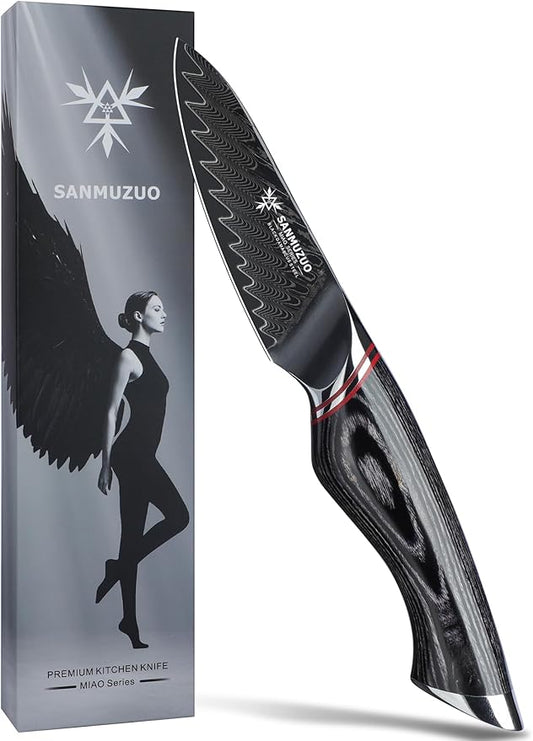 3.5 Inch Paring Knife - Fruit and Vegetable Peeling Knives, Black Damascus Steel with Ergonomic Handle - MIAO Series